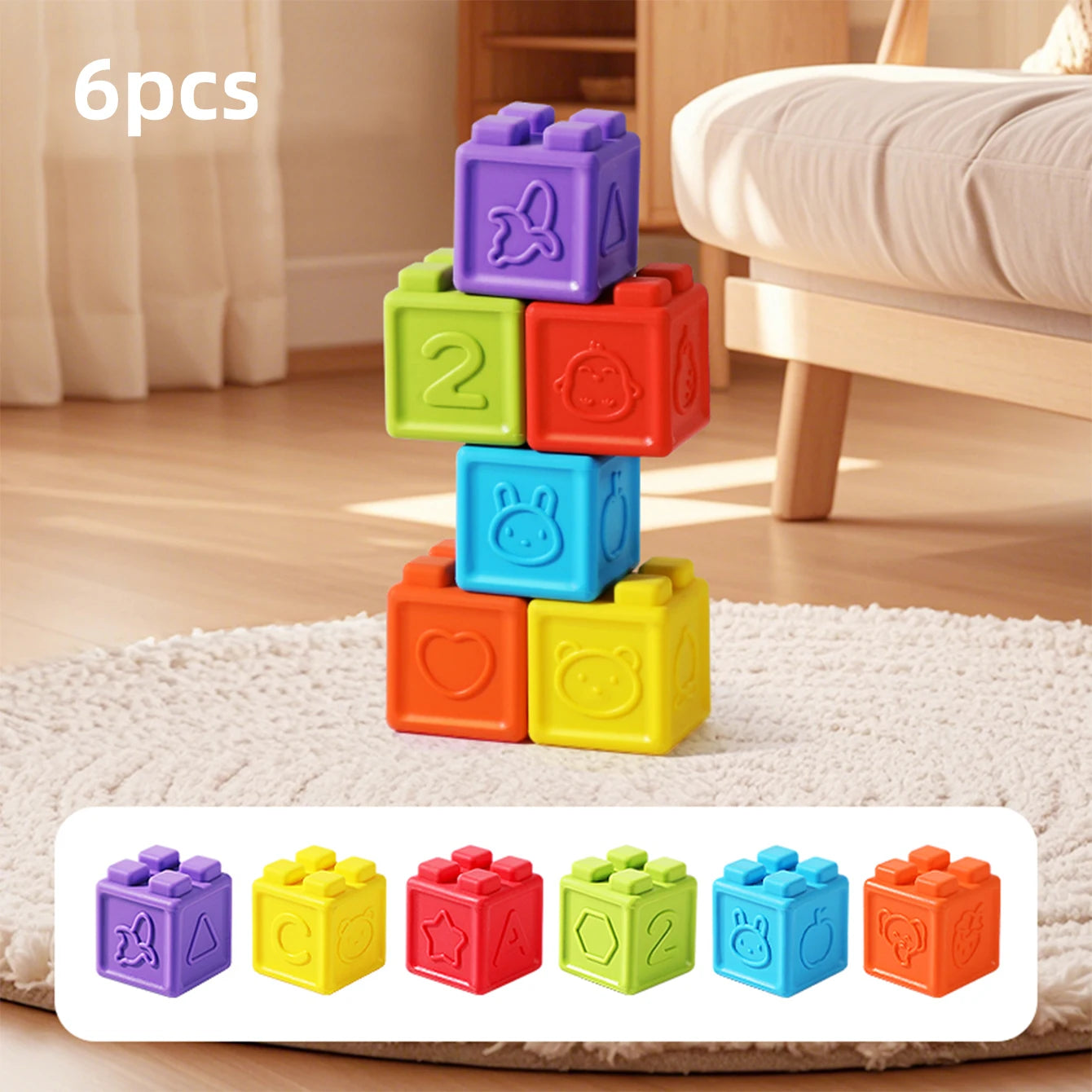 Baby silicone building block stackable toys that can be chewed, are educational and early childhood gripping toys