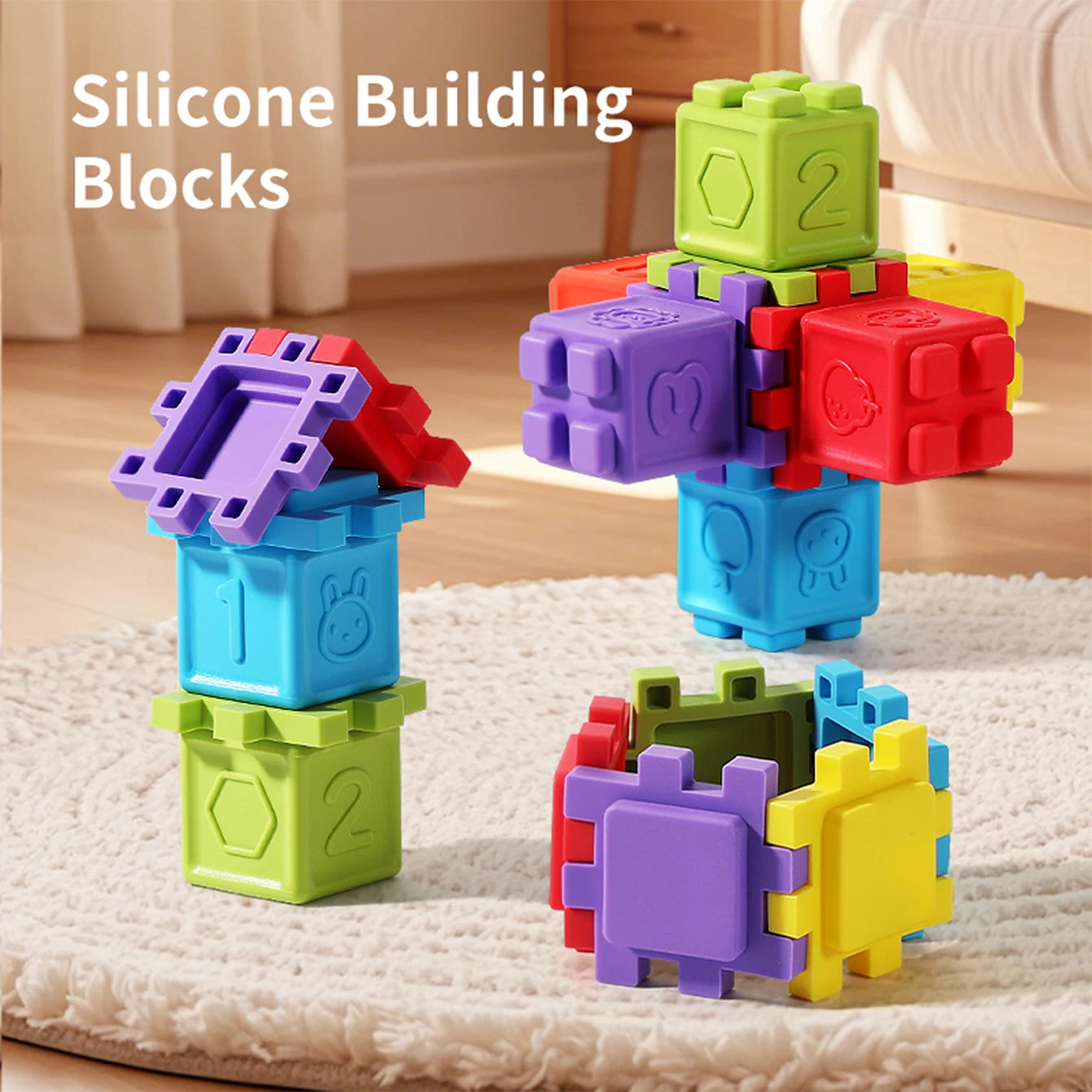 Baby silicone building block stackable toys that can be chewed, are educational and early childhood gripping toys