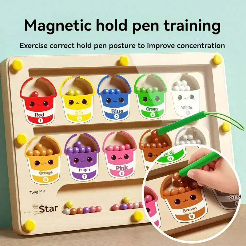 Montessori Magnetic Rolling Maze Hand Eyes Coordination Puzzle Track Balls Cognitive Thinking Toys For Kids Learning Development