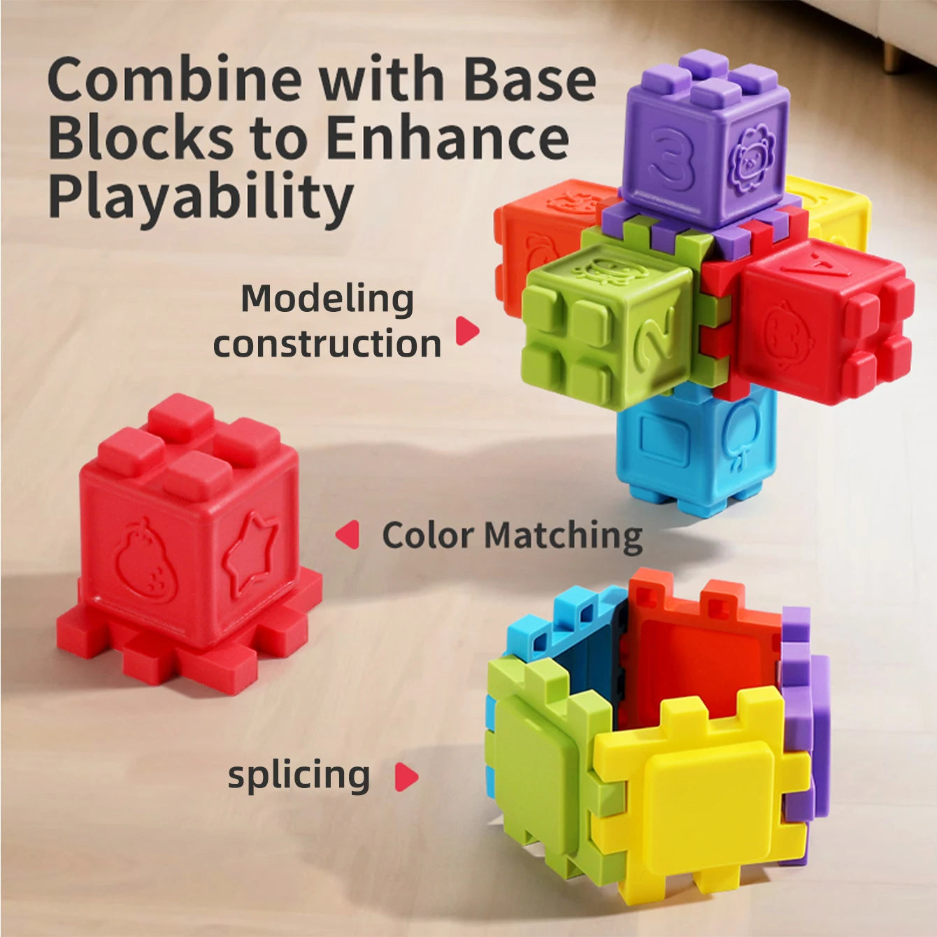Baby silicone building block stackable toys that can be chewed, are educational and early childhood gripping toys