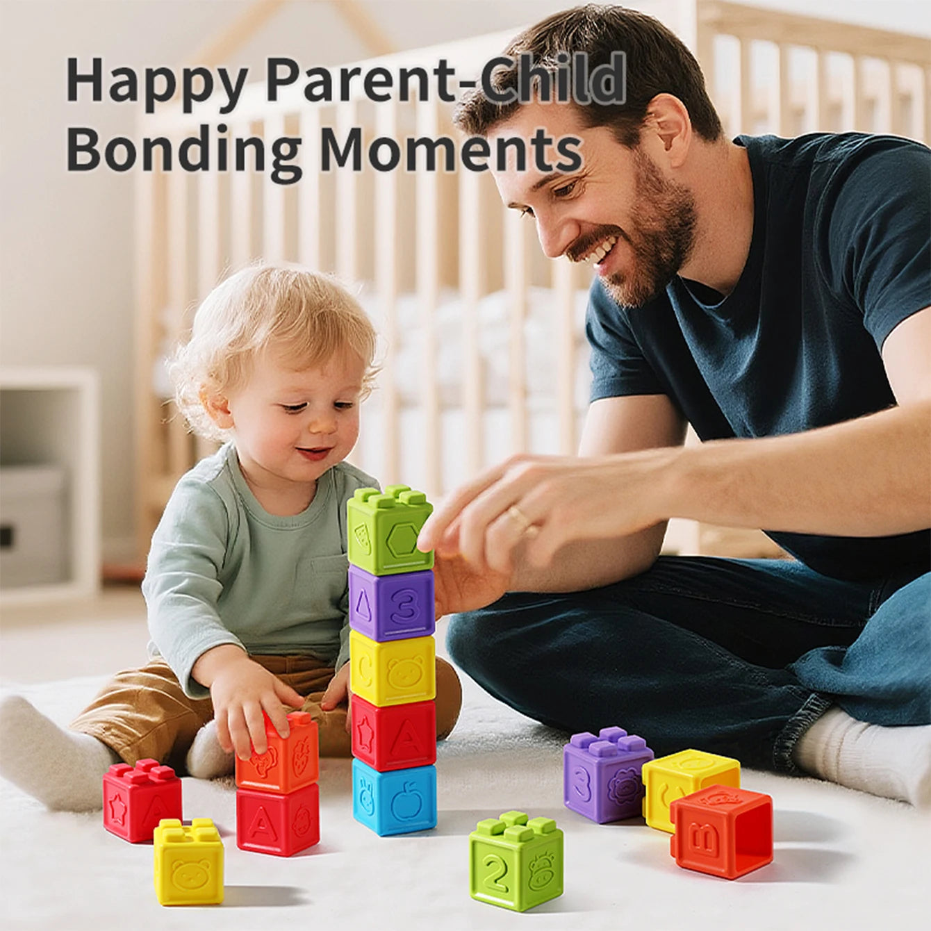 Baby silicone building block stackable toys that can be chewed, are educational and early childhood gripping toys