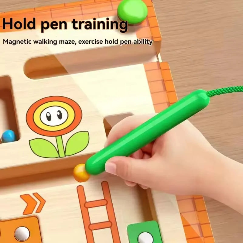 Montessori Magnetic Rolling Maze Hand Eyes Coordination Puzzle Track Balls Cognitive Thinking Toys For Kids Learning Development