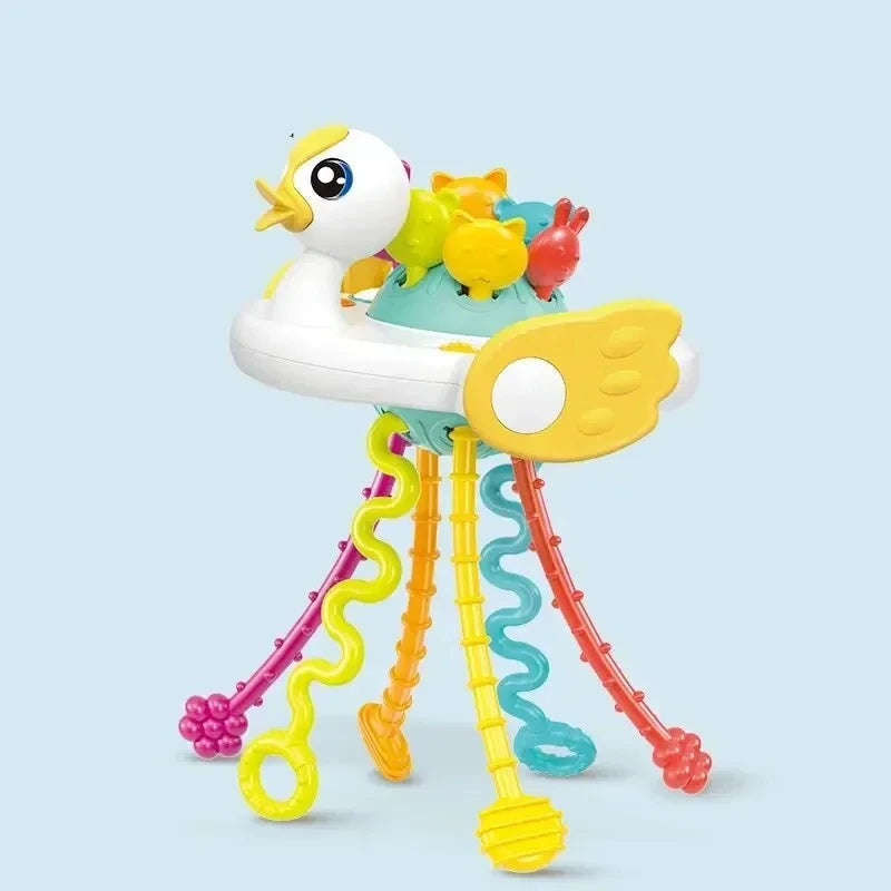 Cartoon Duck Astronaut Pull String Montessori Activity Development Silicone Teething Sensory Grip Training Early Educational Toy